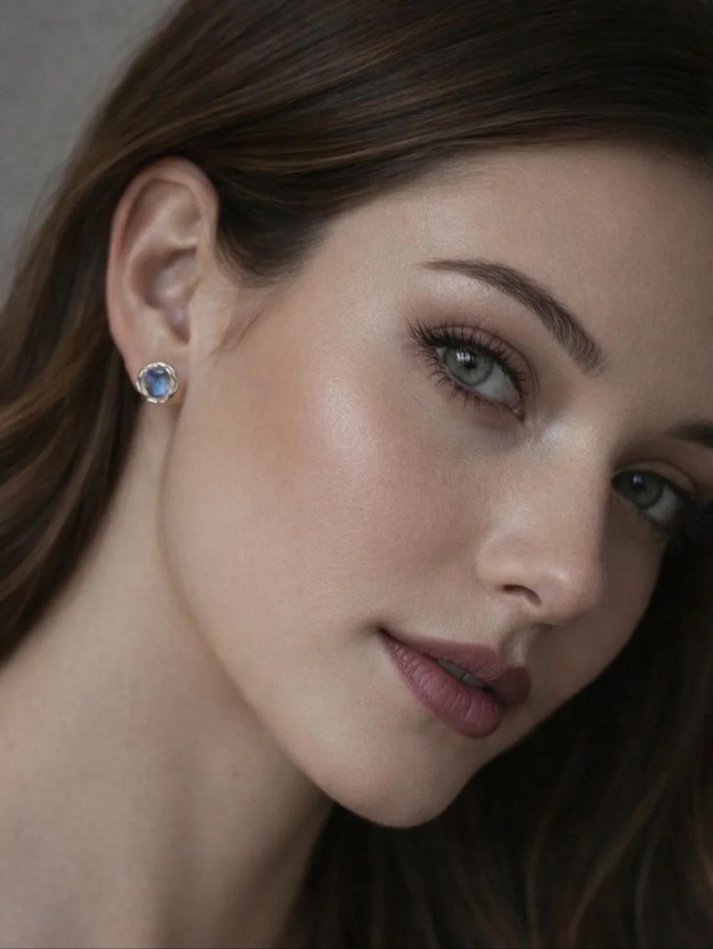 Moonstone Iridescent Crystal Stud Earrings 14K Gold Plated Hypoallergenic NWT